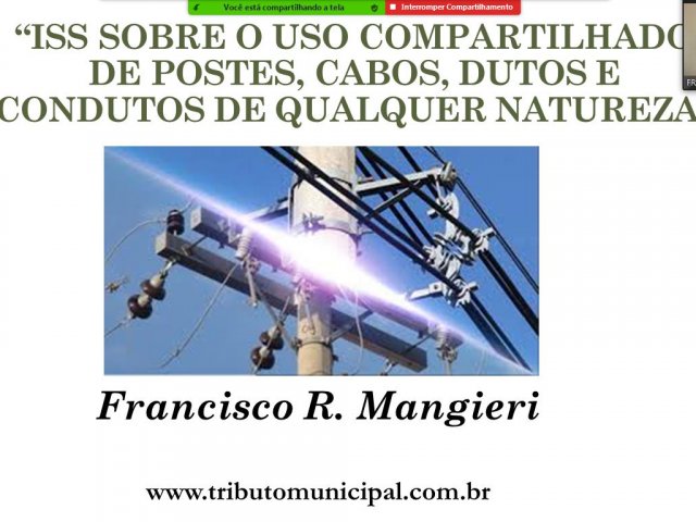 ISS SOBRE O USO DE POSTES E TORRES DE CELULAR - 3h - CONTEÚDO: o compartilhamento de postes, cabos, torres e antenas de celular é realizado de forma remunerada, mediante o pagamento de um preço às concessionárias de energia elétrica e de telefonia por outras prestadoras de serviços (de telefonia, internet etc), para que estas possam utilizar seus equipamentos nos postes e estruturas subterrâneas.
Pois bem, as concessionárias vêm pagando ISS sobre esses valores cobrados? É legal e constitucional a tributação desses serviços pelo município? A questão é bastante relevante, uma vez que os contratos entre tais prestadoras de serviços envolvem valores significativos, o que pode representar um excelente incremento na arrecadação do ISS.
Referido treinamento tem como objetivo exatamente mostrar a possibilidade jurídica de tributar o que se chama de “aluguel” nesse mercado, mas que, na verdade, trata-se de um serviço perfeitamente tributável pelo ISS. E indicar como os valores podem ser apurados e cobrados.
